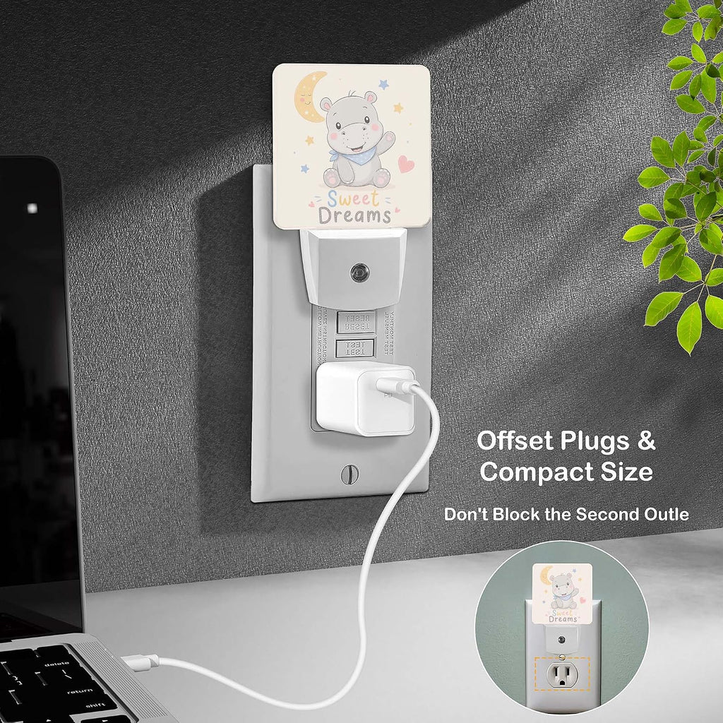 LED Night Light Lamp with Smart Sensor Dusk to Dawn Sensor,Cute Hippo Cartoon Night Light Daylight White,0.5W Plug-into Wall for Adults,Bedroom,Bathroom,Hallway,Kitchen