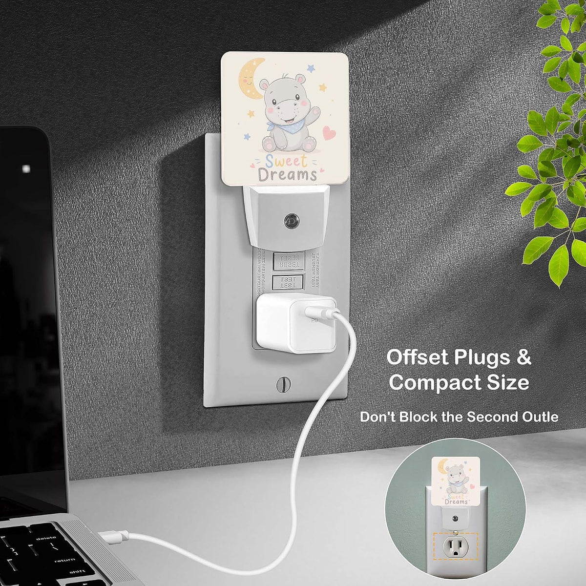 LED Night Light Lamp with Smart Sensor Dusk to Dawn Sensor,Cute Hippo Cartoon Night Light Daylight White,0.5W Plug-into Wall for Adults,Bedroom,Bathroom,Hallway,Kitchen