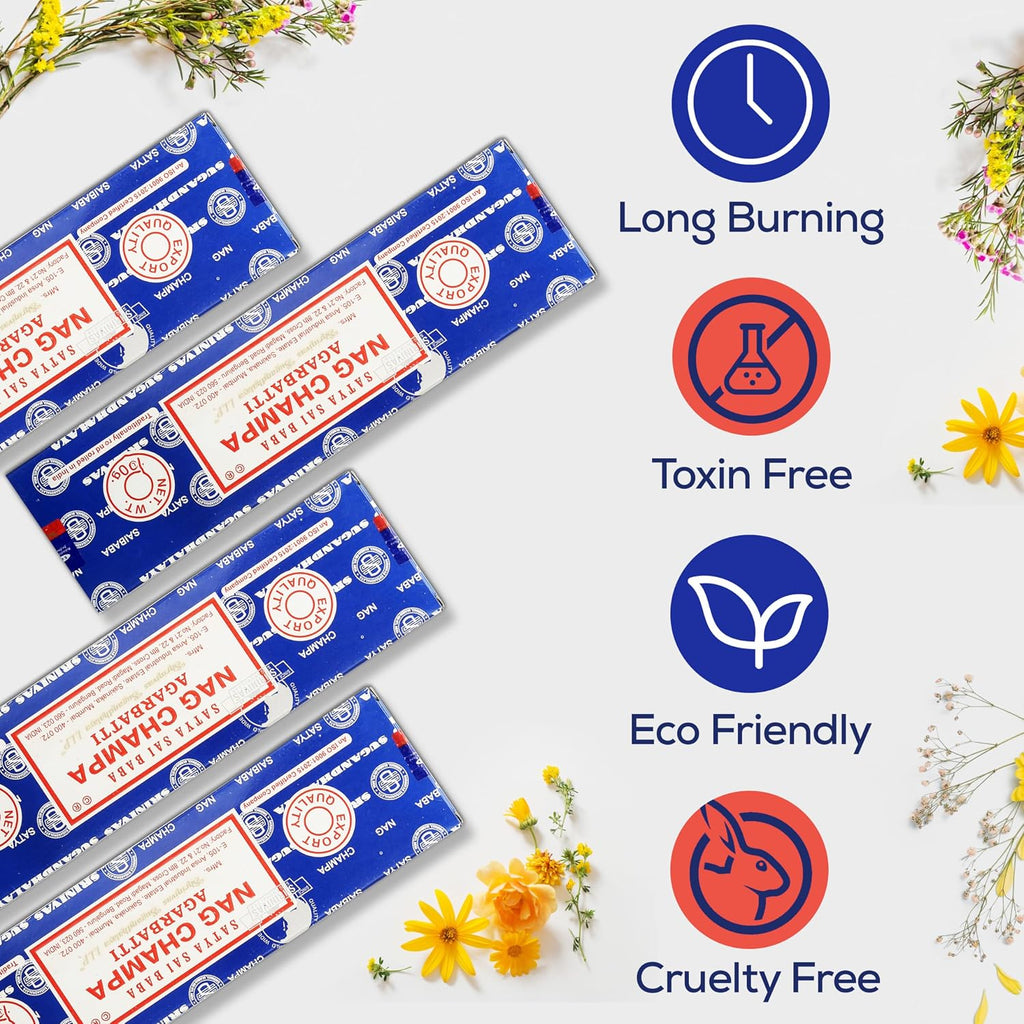 Satya Nag Champa Incense Sticks 100 gmx 4 Pack (400 GMS), Satya Insenses with Raajsee insence Holder Bundle, Nag Champa Natural Incence