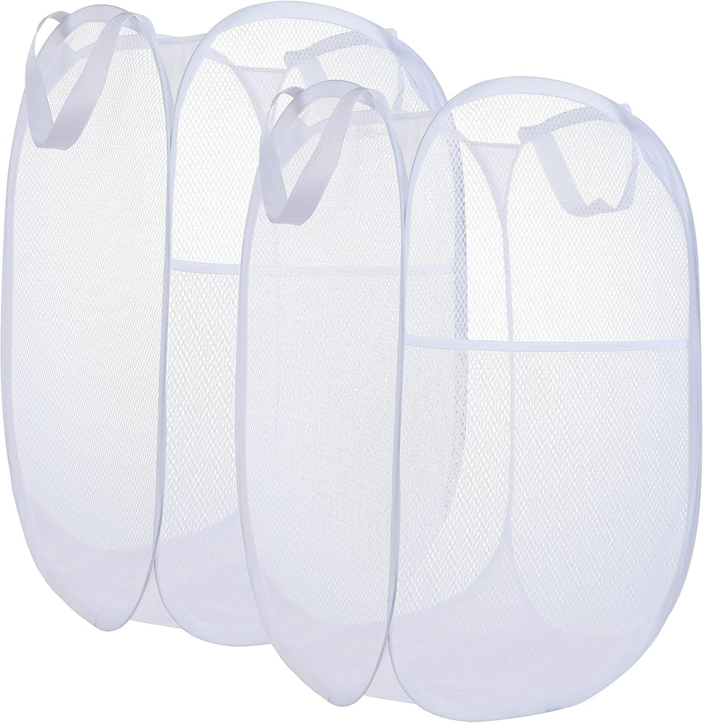 2 Pack Laundry Basket,Foldable Mesh Popup Laundry Hamper with Durable Handle,Easy to Open and Fold for Dorm, Laundry Room, Bedroom, RV(White+ White)…
