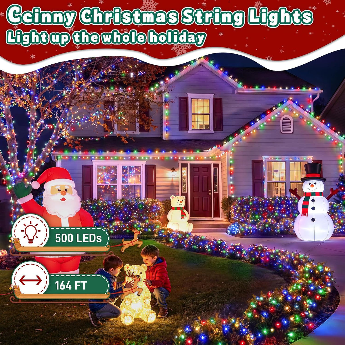Outdoor Christmas Lights 500 LED 164FT, 13 Modes Multicolor