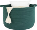 XUANGUO Extra Large Cotton Rope Round Storage Basket 22" x 14" Dark Green