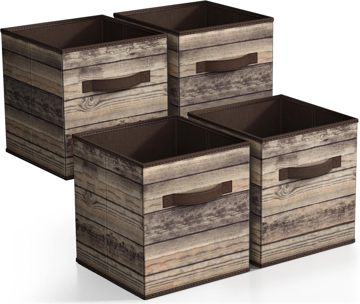 Sorbus 11 x 11 Storage Cubes, Foldable Fabric Bins (4 Pack, Rustic Brown)