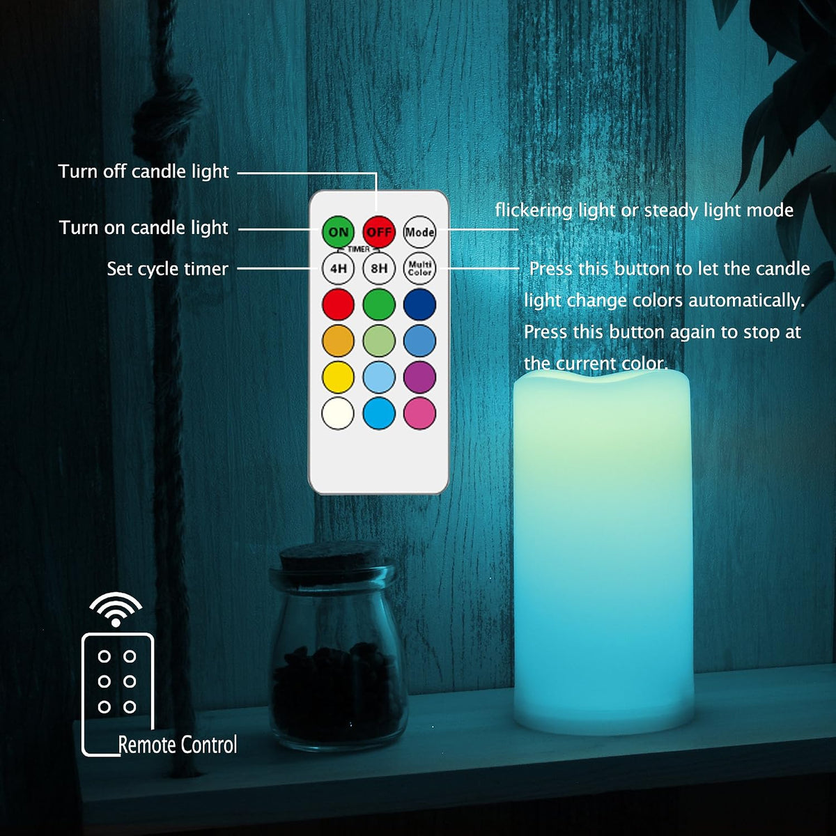 2 Pack Color Changing LED Flameless Pillar Candles with Remote, 3” x 4”