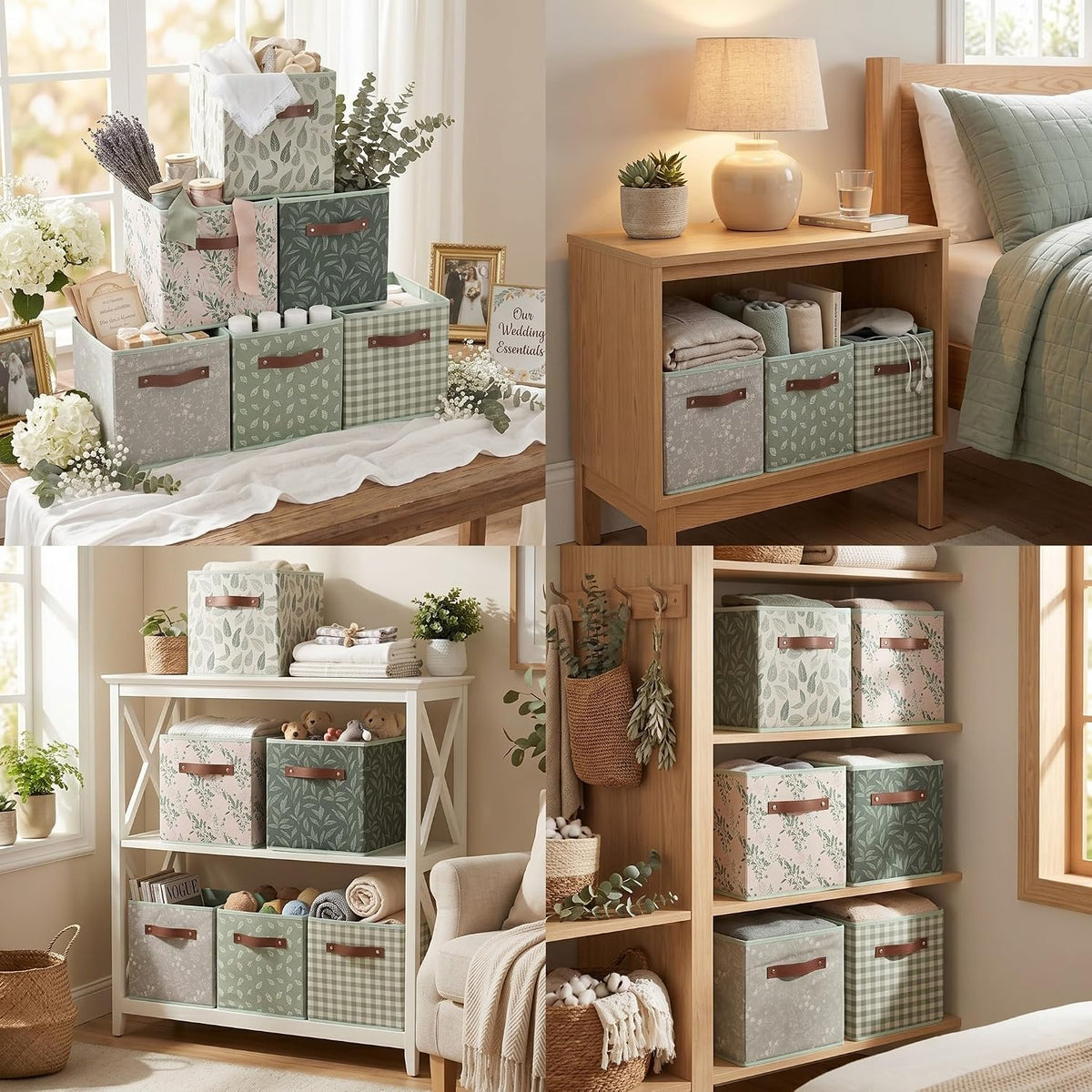 Patelai 6 Pcs Sage Green Cube Storage Bins 11 Inch with Leather Handle