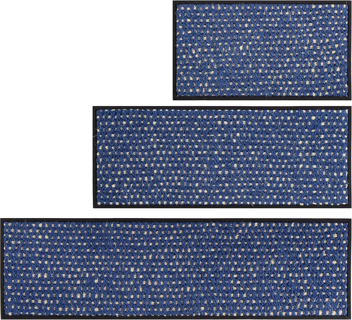 Anji Mountain Heavy Duty Waterproof Rubber Shoe Storage Mat Organizer/Boot Storage Multi Use for Entryway with Coir, Blue and Ivory Insert, Fits 2 Pair (24.5" Wide)