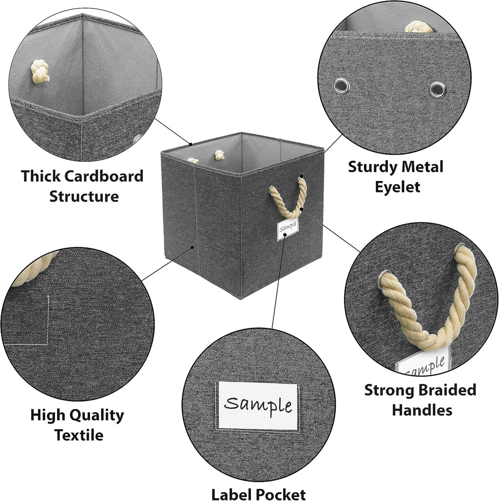 Simple Houseware 11-Inch Cube Storage Bin with Braided Handles, Dark Gray