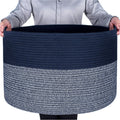 MINTWOOD Design Extra Large 22 x 14 Inches Blanket Storage Basket, Laundry Basket, Decorative Woven Cotton Rope Baskets for Blanket Storage Living Room, Dog Toy Storage Basket Bin, Navy Blue