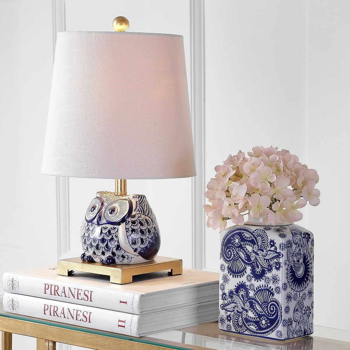 JONATHAN Y Justina Owl Mini Table Lamp 16" Ceramic, Blue/White