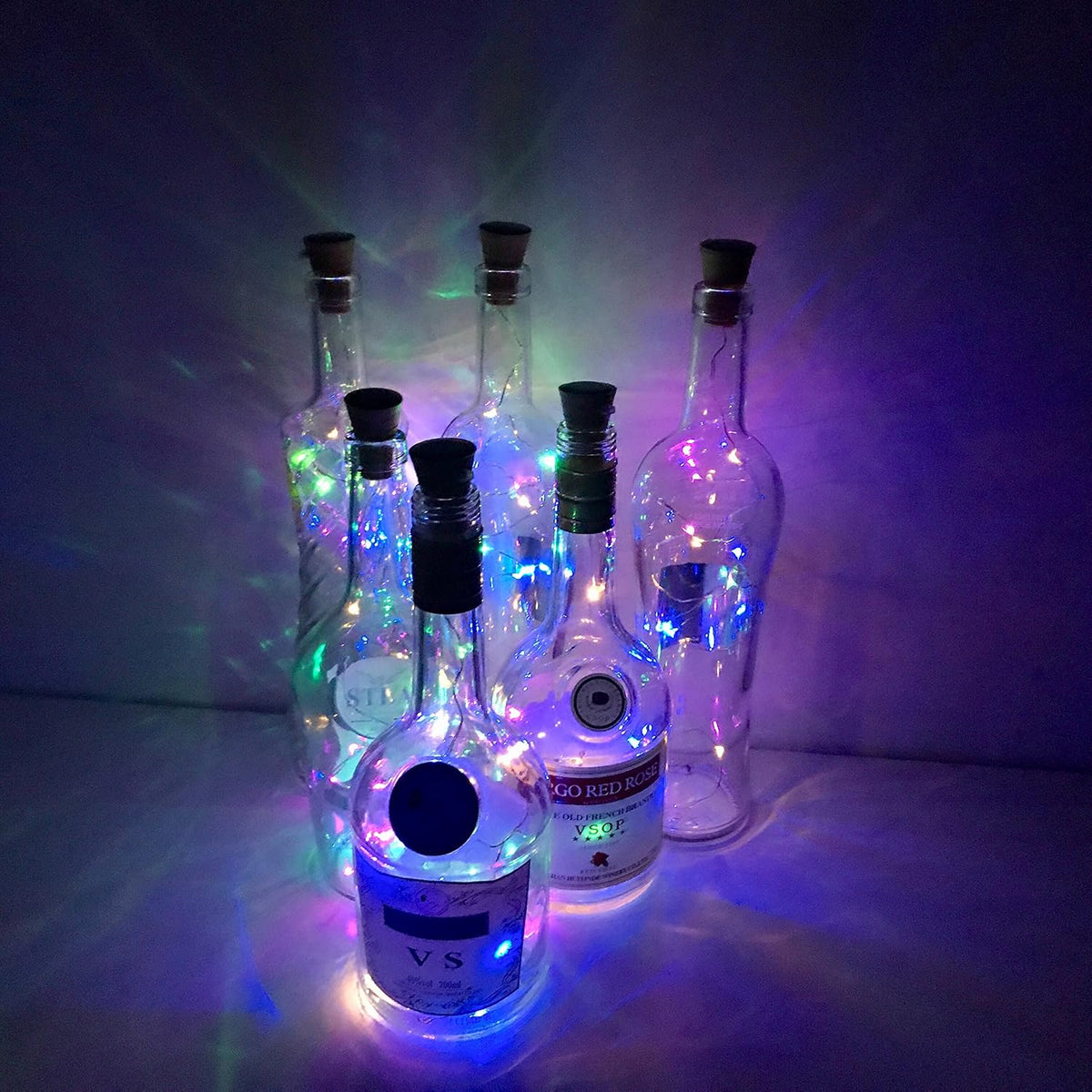 Wine Bottle Lights with Cork, 10 Pack Battery Operated LED Cork Shape Silver Wire Colorful Fairy Mini String Lights for DIY, Party, Decor, Wedding(4 Colors)