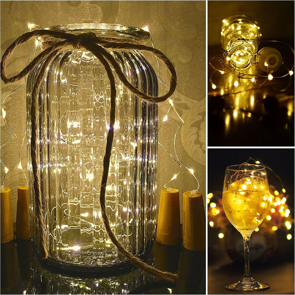 20 LED Wine Bottle Cork Light with Copper Wire, Battery Operated Bottle Stopper Lamp for Ambient Home Bar Decor, Warm White, 10 Pack