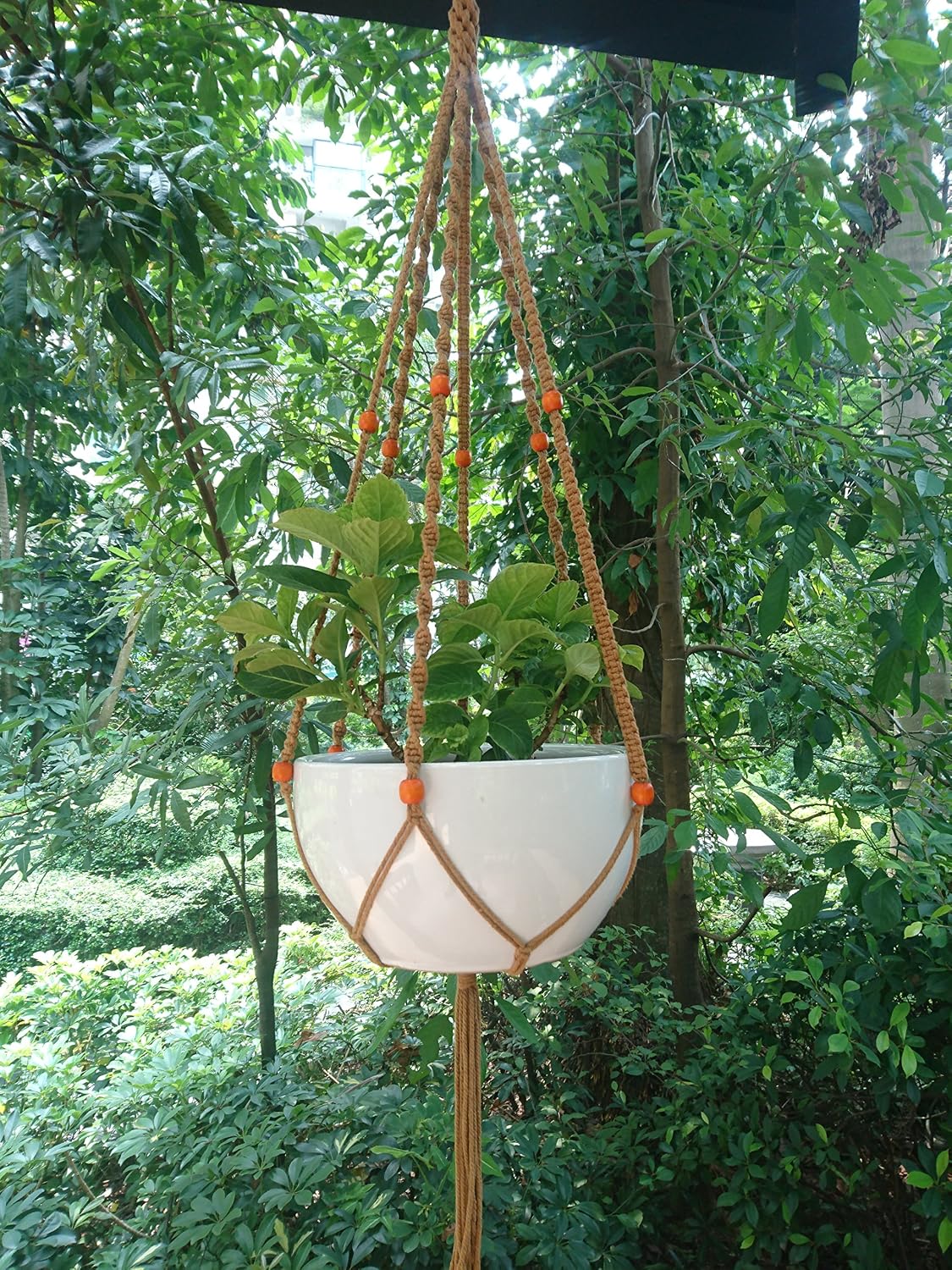 Plant Hanger Macrame Cotton 6 Legs 51 Inches for Indoor Outdoor, Living Room, Kitchen, Deck, Patio, High and Low Ceiling with Size of 10-12 inches Without THE Pot (Brown)