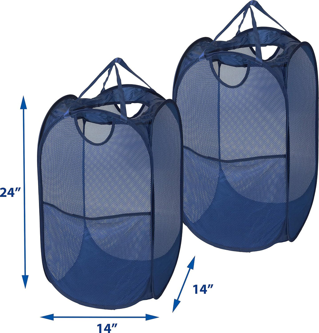 Simple Houseware Mesh Pop-Up Laundry Hamper with Side Pocket, 2 Pack