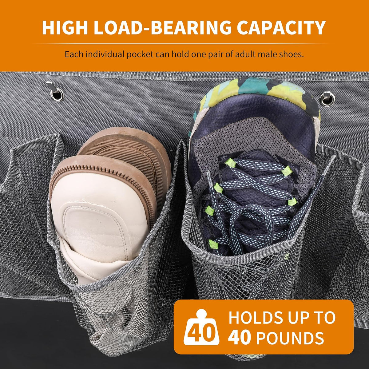 RVZONE RV Shoe Pockets 6 Large Pockets, Hanging Organizer with Sturdy Hooks