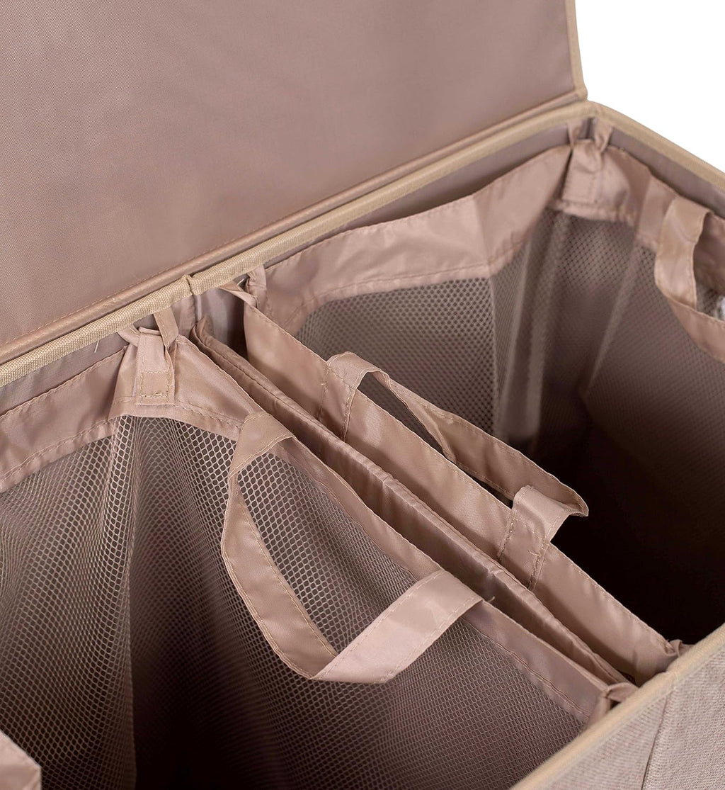 BIRDROCK HOME Tall Double Laundry Hamper with Lid, Cream, 25.75”