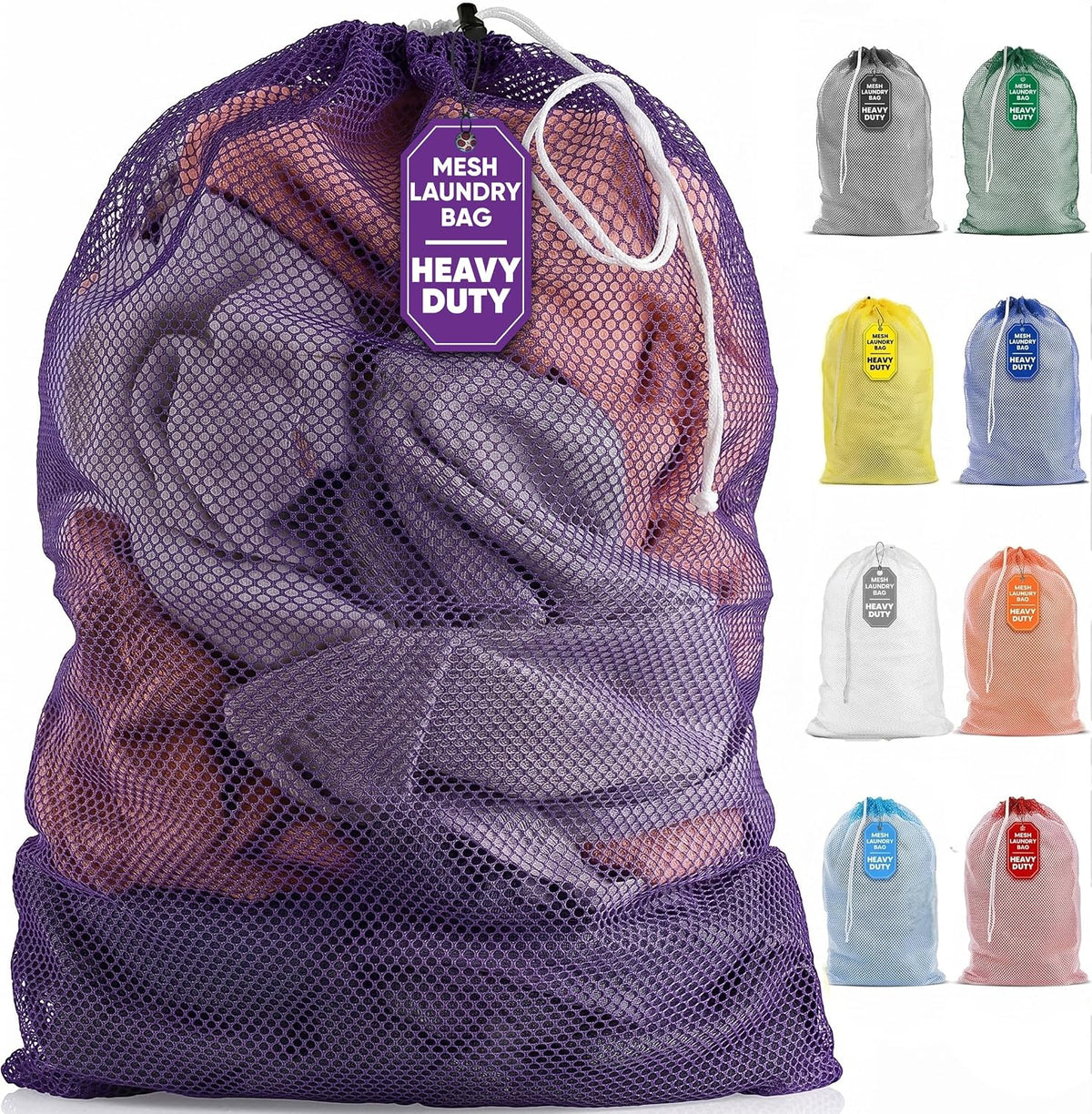 Handy Laundry Mesh XL Laundry Bag 24"x36", Heavy Duty Drawstring, Purple