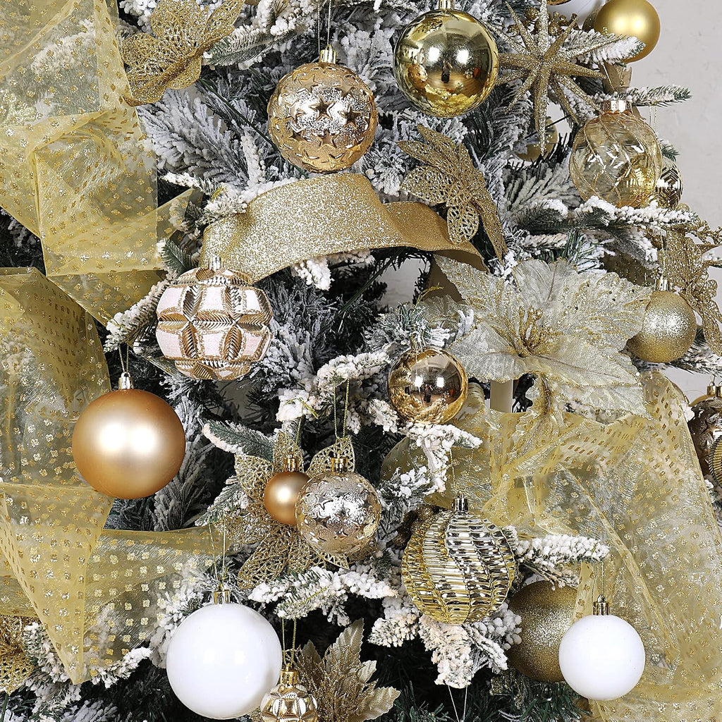 87ct Christmas Ball Ornaments Set Shatterproof Seasonal Hanging Decorations with Reusable Hand-held Gift Package for Xmas Tree Holiday Party and Home Decor, Gold