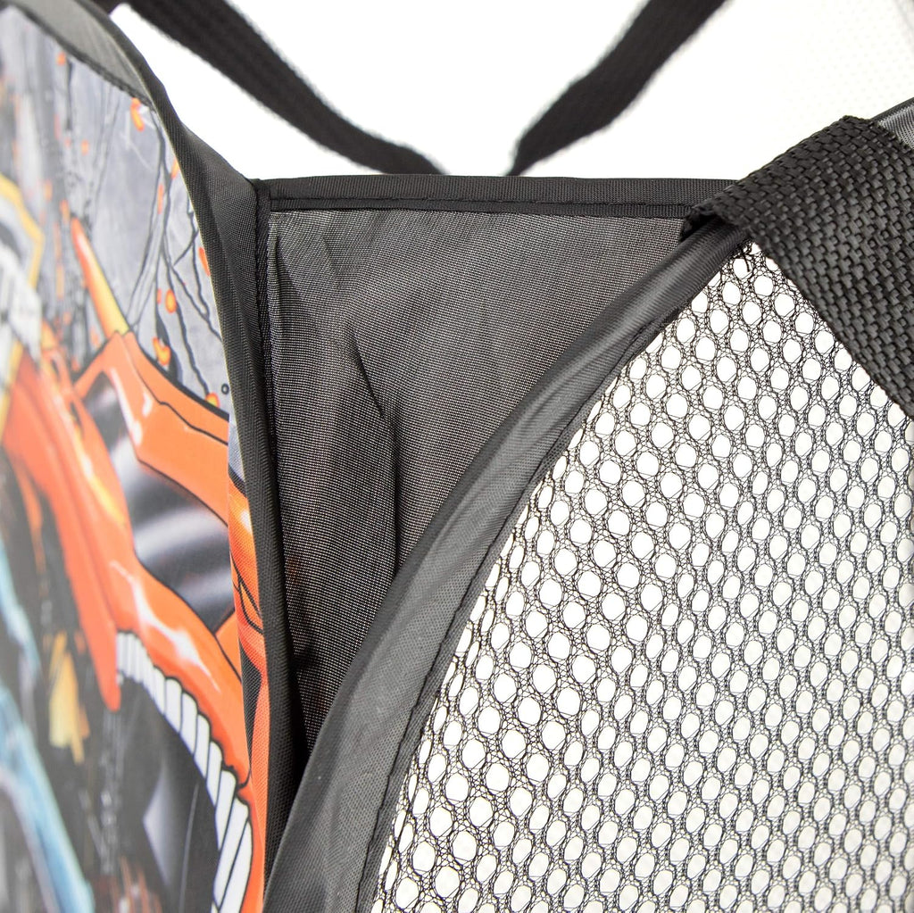 Jay Franco Monster Jam Break Out Pop Up Hamper - Mesh Laundry Basket/Bag with Durable Handles - Features Grave Digger & Megalodon