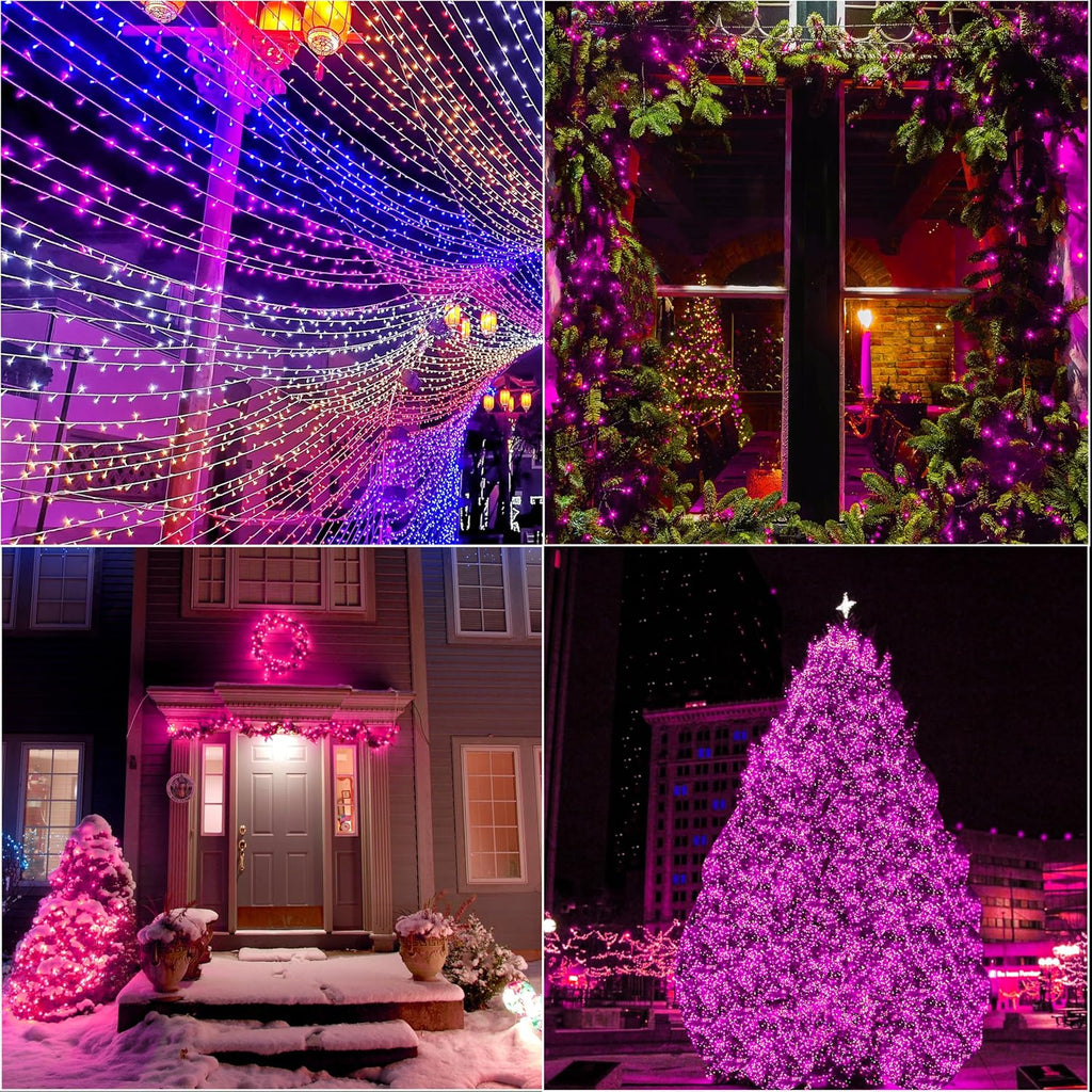 LAMPHOME 66ft Christmas Decorative Mini Lights,200 LED Transparent Wire Fairy Starry String Lights Plug in, 16 Lighting Modes, for Indoor Outdoor Xmas Tree Wedding Party Decoration (Pink)