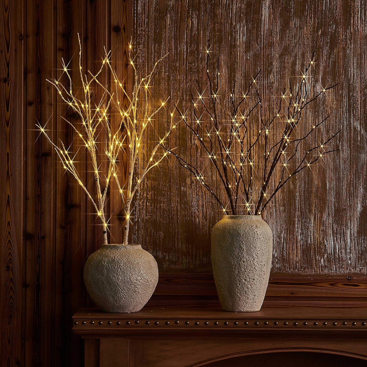 LITBLOOM Lighted Brown Willow Branches 32IN 100 LED with Timer Battery Operated, Tree Branch with Warm White Lights for Holiday Christmas Decoration Indoor Outdoor