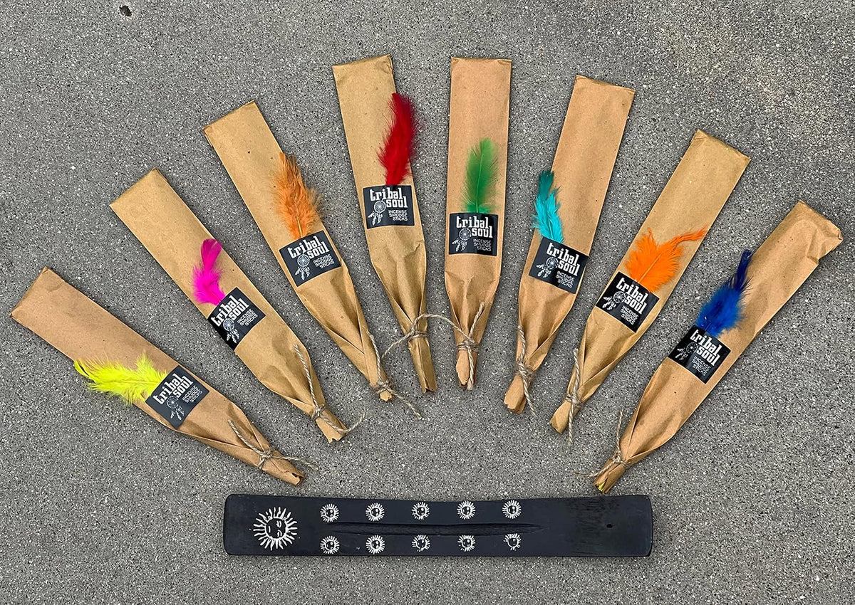 Tribal Soul Premium Incense Smudge Sticks - Assorted Gift Set Includes 8 Fragrances (15g. Each) Wooden Incense Burner Included