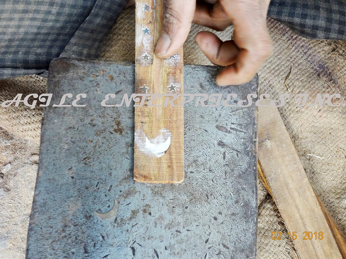 Two Pack Brass Inlay Moon and Star Handmade Wooden Incense Stick Holders, Ash-Catchers.
