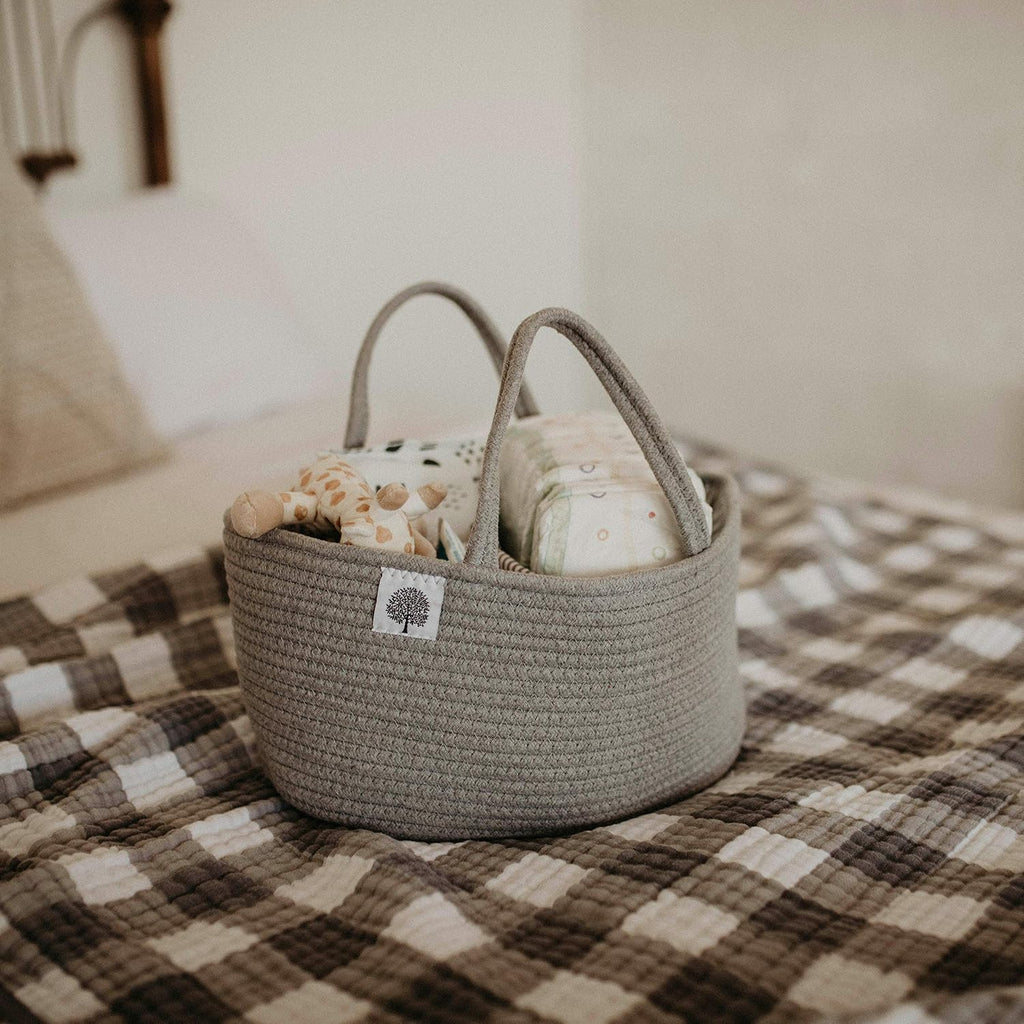Parker Baby Co. Soft Rope Diaper Caddy Organizer for Nursery & Car - Gray