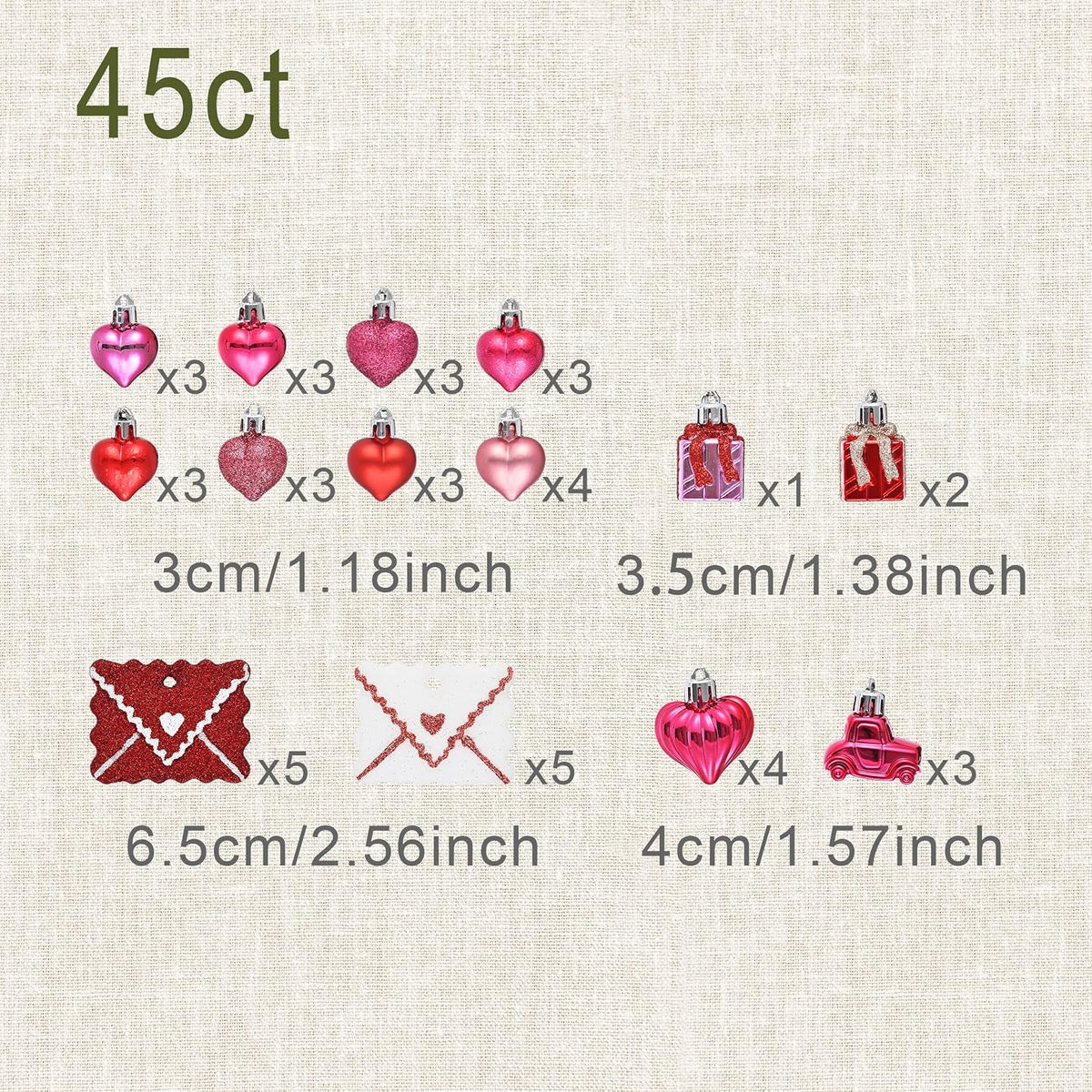 DecorbyHannah 45ct Mini Christmas Ornaments Set Tree Decorations Pink