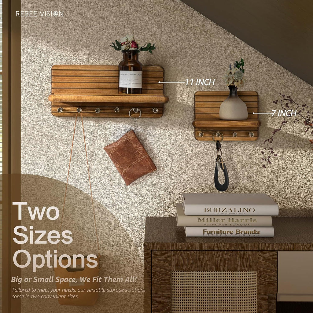 Rebee Vision Key Holder Wall Mount with 6 Hooks for Entryway, Light Brown
