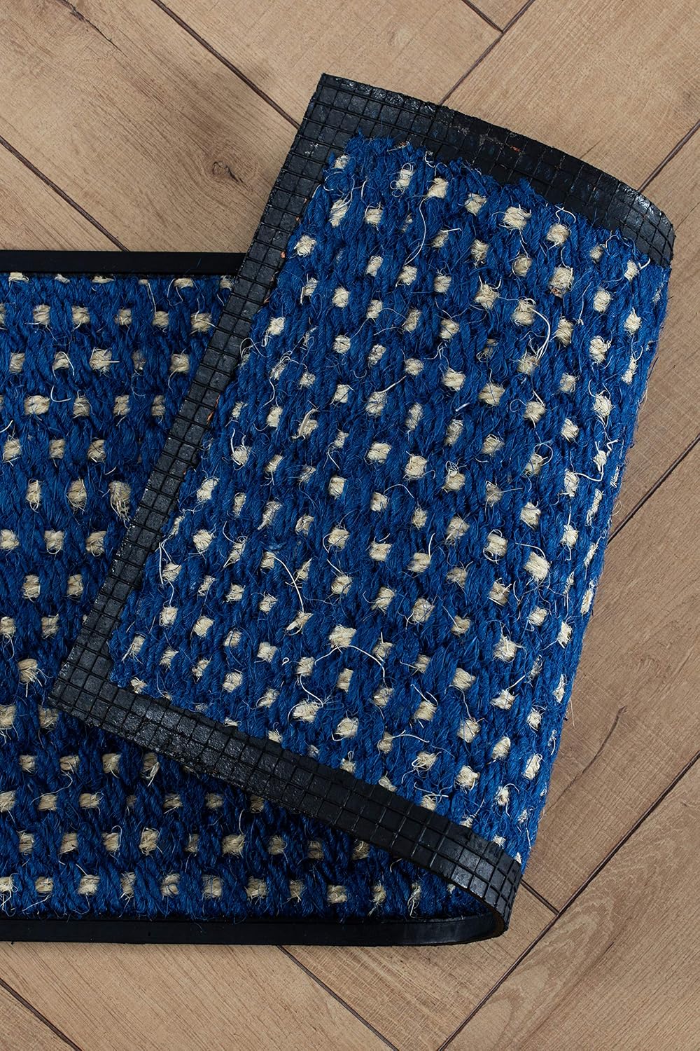 Anji Mountain Heavy Duty Waterproof Rubber Shoe Storage Mat Organizer/Boot Storage Multi Use for Entryway with Coir, Blue and Ivory Insert, Fits 2 Pair (24.5" Wide)