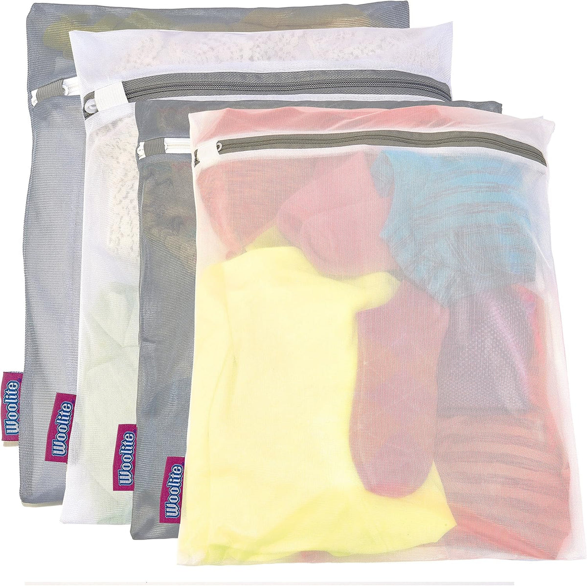 Laundry 360 Sanitized 4 Pack Ultimate Activewear Wash Bag Set White Grey Color | 80GSM Mesh | Large Size Athletic Laundry Protection