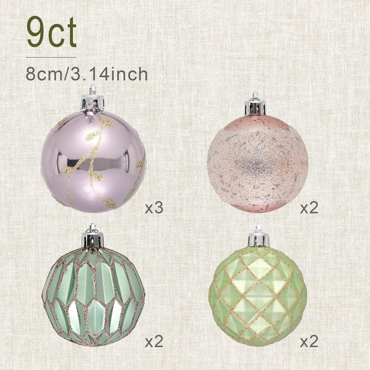 DecorbyHannah 9ct 3.15inch Christmas Ornaments Tree Decorations Pink Green