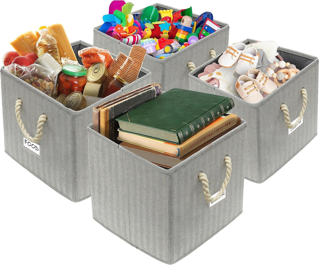Simple Houseware 11-Inch Cube Storage Bin with Braided Handles, Gray