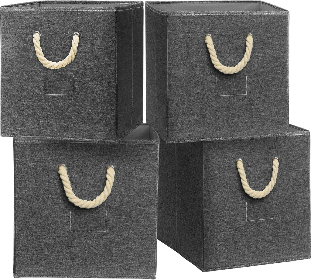 Simple Houseware 11-Inch Cube Storage Bin with Braided Handles, Dark Gray