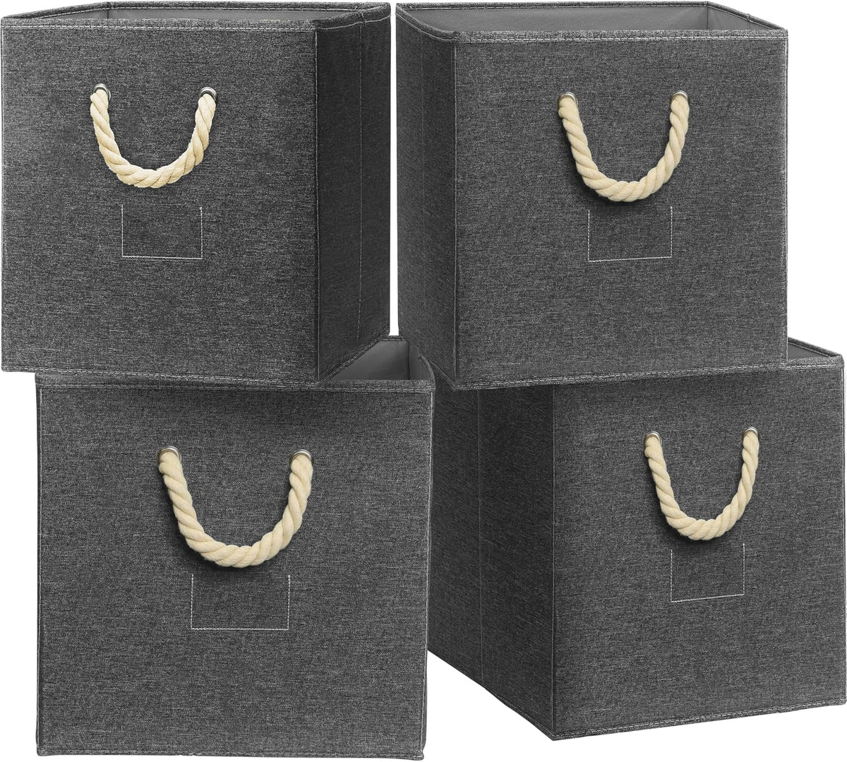 Simple Houseware 11-Inch Cube Storage Bin with Braided Handles, Dark Gray
