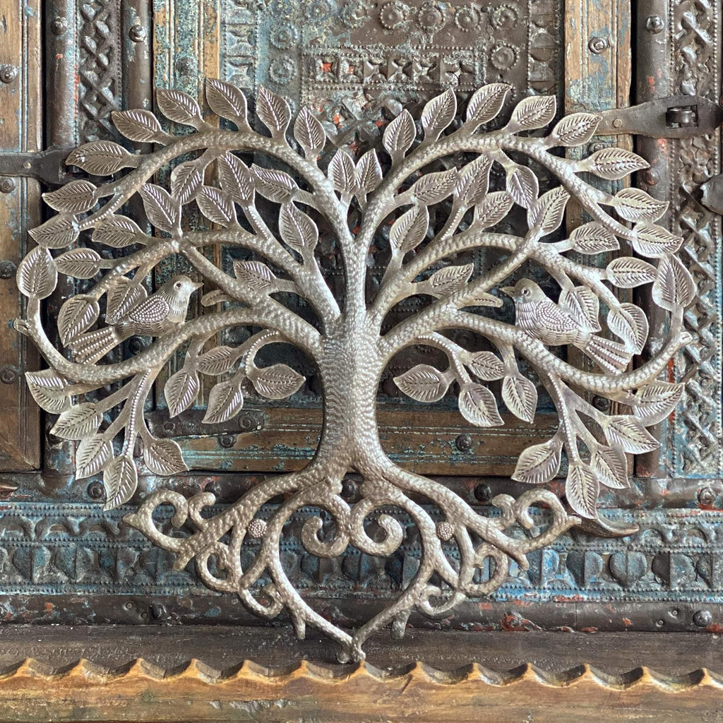 It's Cactus Metal Heart Shaped Tree of Life Decor, Wall Hanging Artwork, Handmade in Haiti, Celtic Family 17 X 16 Inches