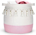 Large Cotton Rope Basket, Woven Storage Basket for Toy, Laundry and Blanket Organizer Basket, Round Hamper Basket with Handles for Kid's Room 17.7"x16.9"