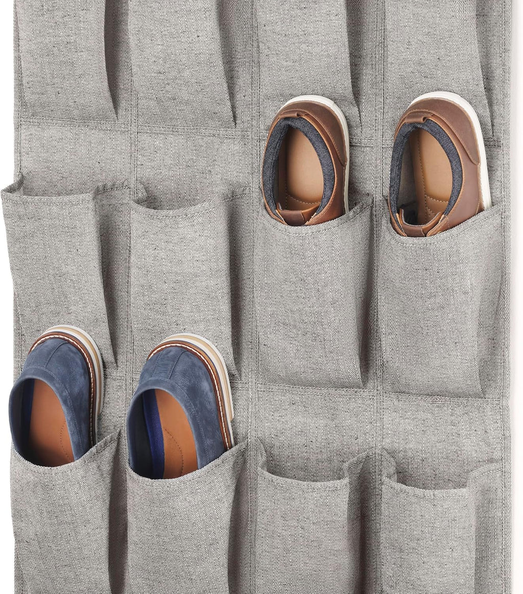 Whitmor 24 Pocket Over The Door Shoe Organizer, 64" x 22", Heavy-Duty Metal Hooks, Multipurpose Storage, Gray