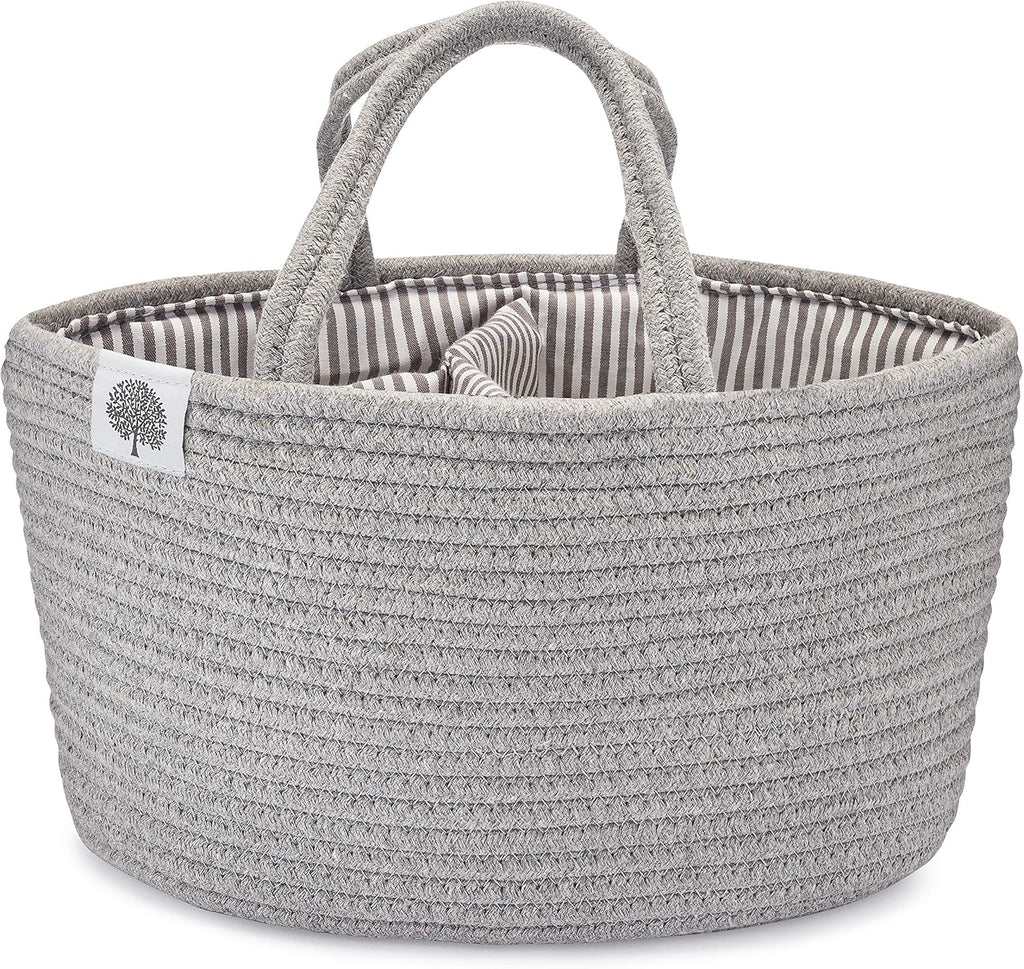 Parker Baby Co. Soft Rope Diaper Caddy Organizer for Nursery & Car - Gray