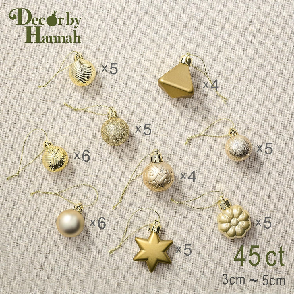 DecorbyHannah 45ct Mini Christmas Ornaments Set Tree Decorations Gold White