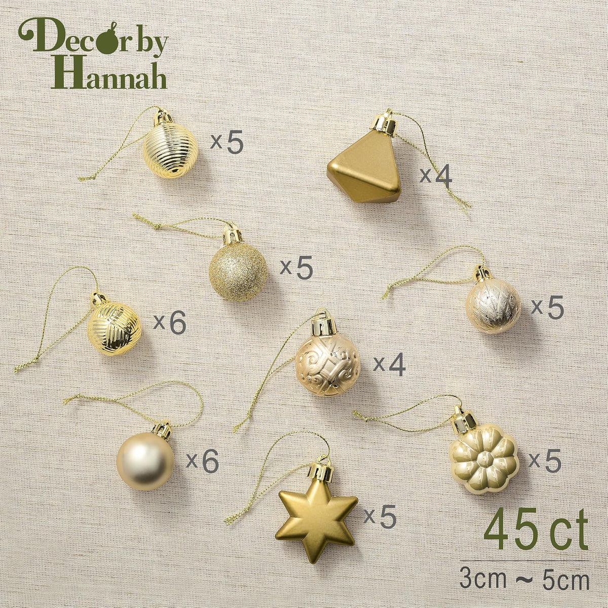 DecorbyHannah 45ct Mini Christmas Ornaments Set Tree Decorations Gold White