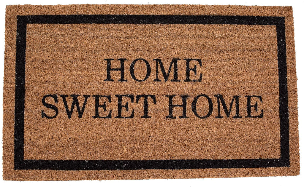 BIRDROCK HOME Home Sweet Home Coir Doormat | 18 x 30 Inch | Standard Welcome Mat with Black Border and Natural Fade | Vinyl Backed | Outdoor