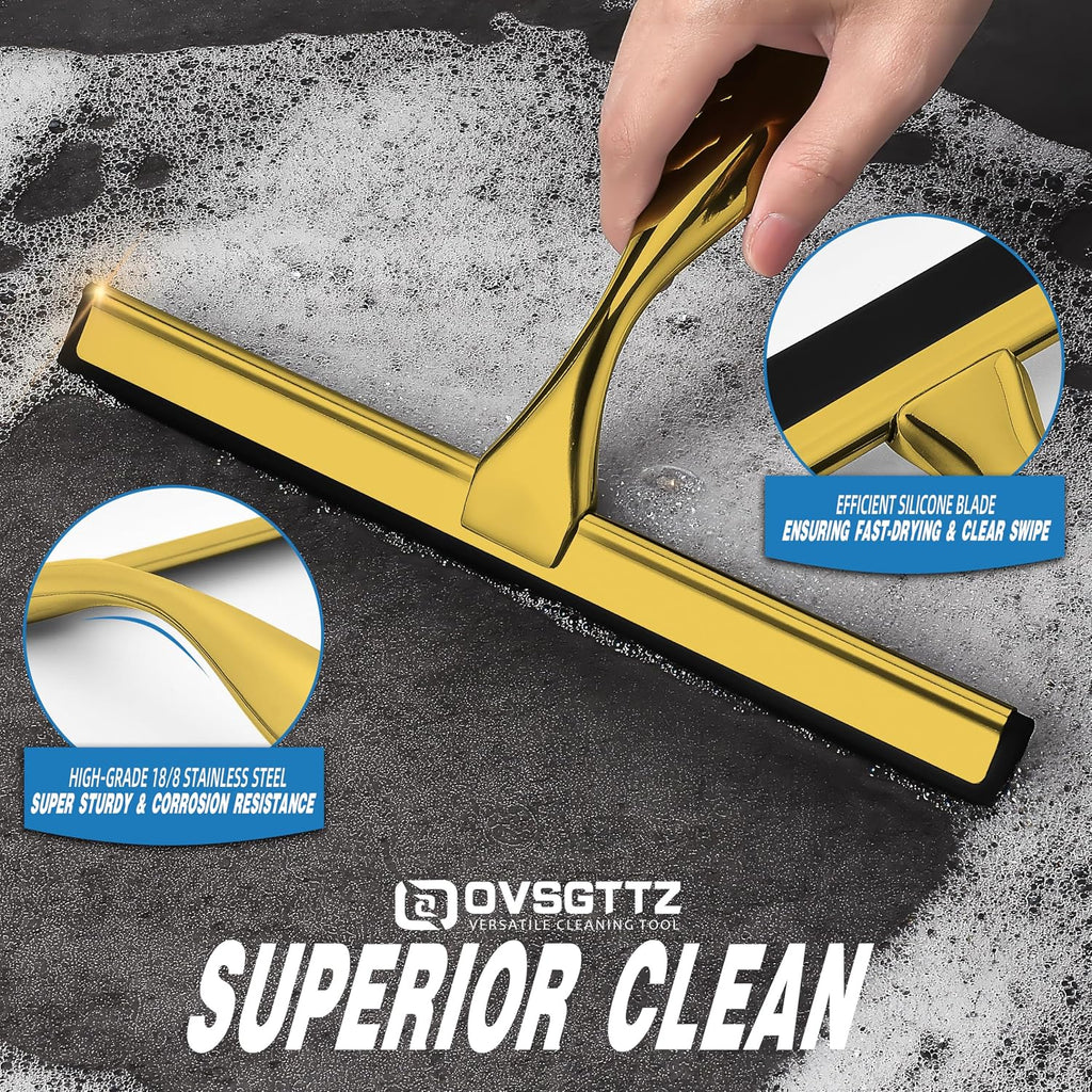 Shower Squeegee for Glass Doors, Stainless Steel, 12 Inch, 3 Hooks