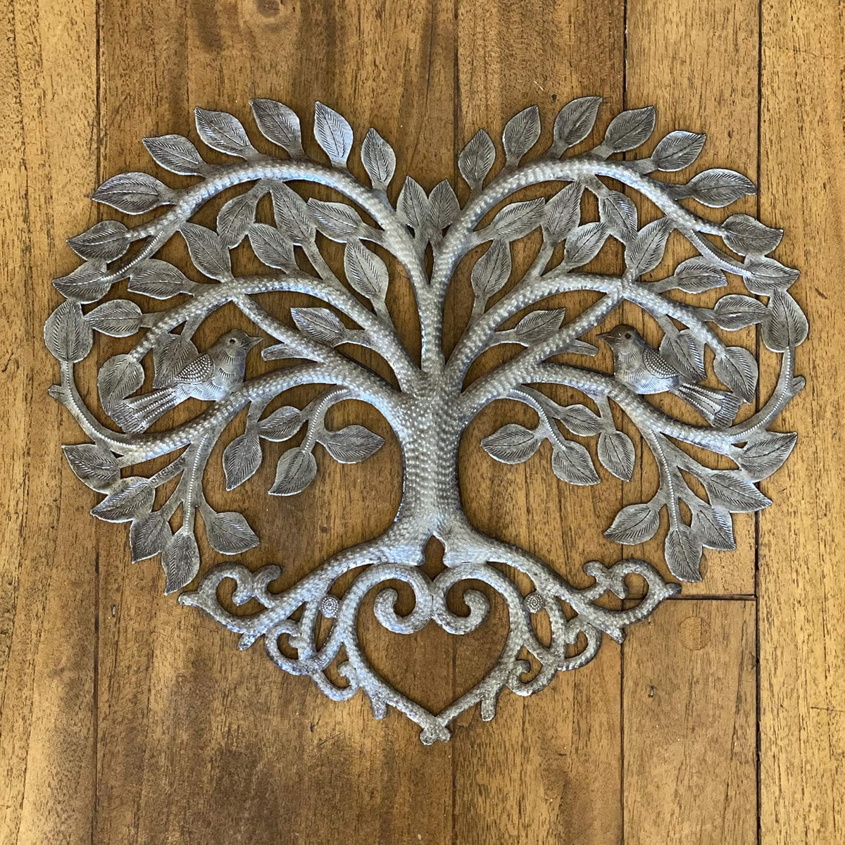 It's Cactus Metal Heart Shaped Tree of Life Decor, Wall Hanging Artwork, Handmade in Haiti, Celtic Family 17 X 16 Inches