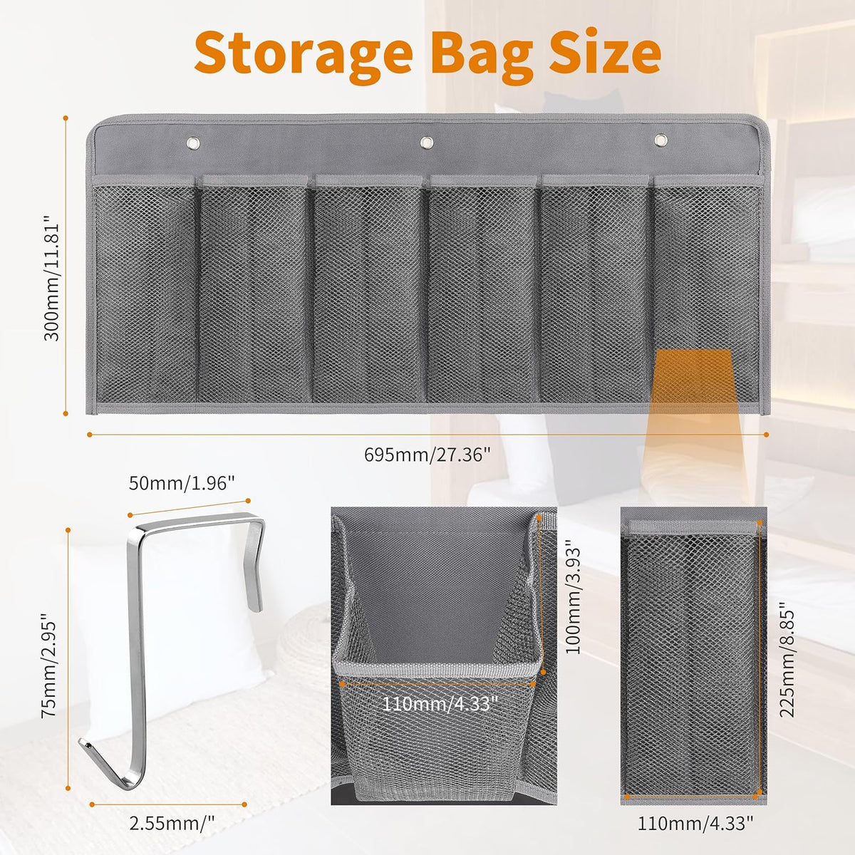 RVZONE RV Shoe Pockets 6 Large Pockets, Hanging Organizer with Sturdy Hooks