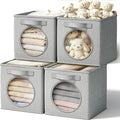 Fabric Storage Cubes with Mesh Window, 13'' Cube Storage Bin, Gray, 4 Pack
