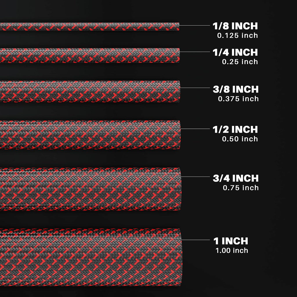 GEARit Split Wire Loom 1/2in 25ft Black/Red Cord Cover Pet Chew Protector
