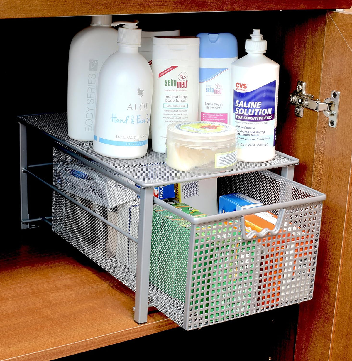Deco Brothers Stackable Pull Out Cabinet Sliding Basket with Divider, Large