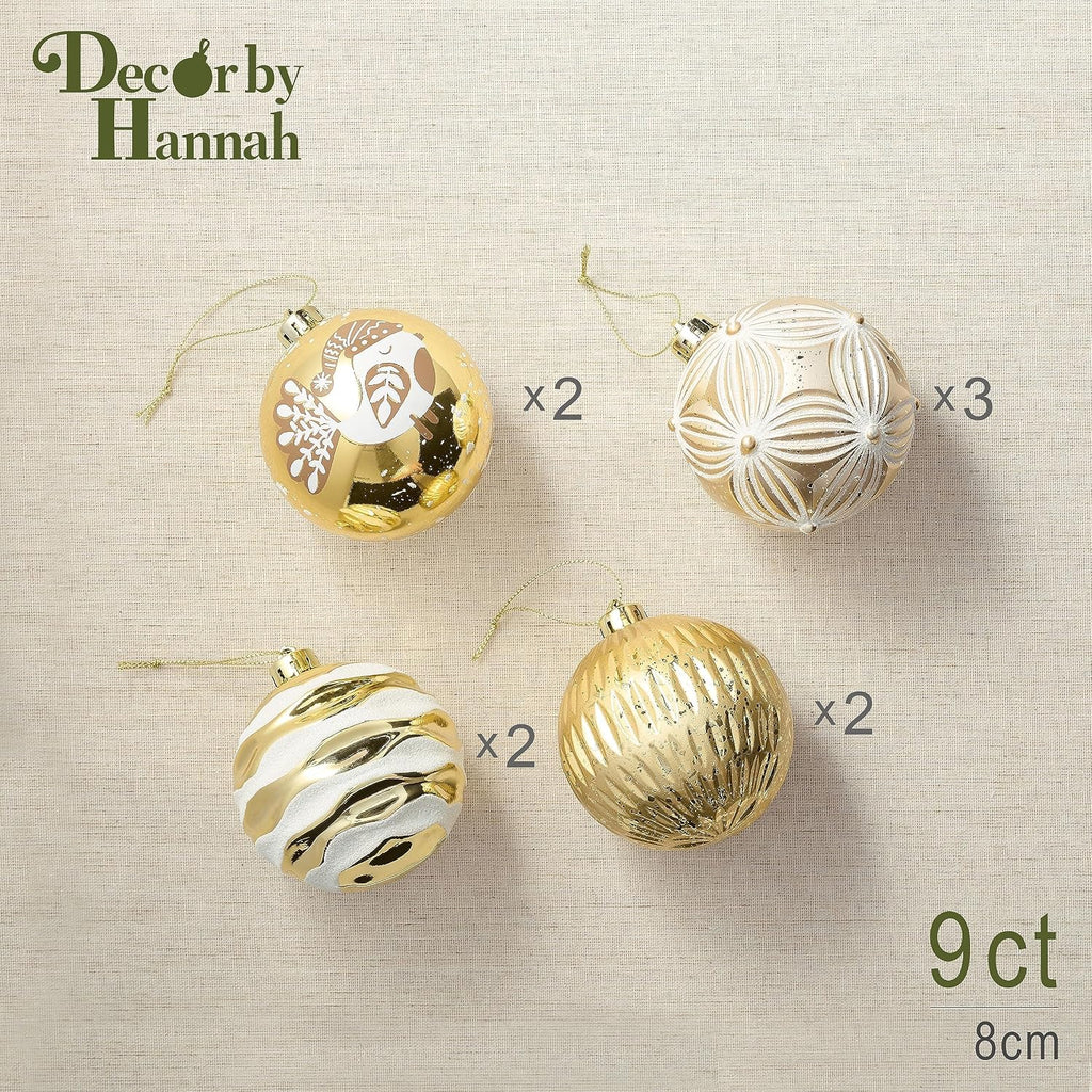 DecorbyHannah 9ct 3.15inch Christmas Ornaments Tree Decorations Gold White