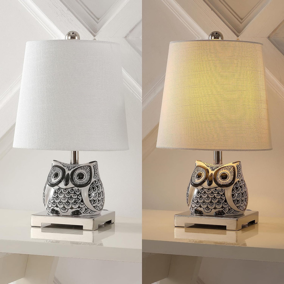 JONATHAN Y Justina Owl Mini Table Lamp 16" Ceramic, Black/White